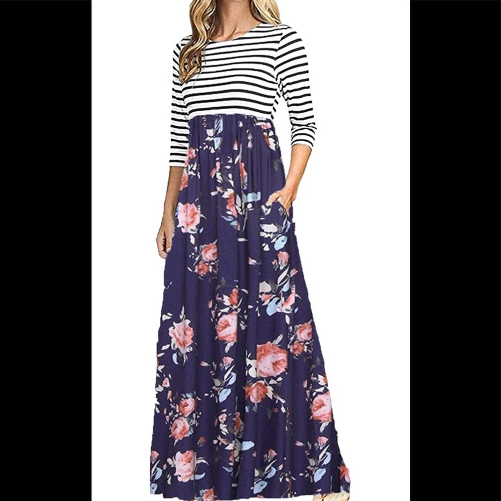 3/4 Sleeve floral maxi dress